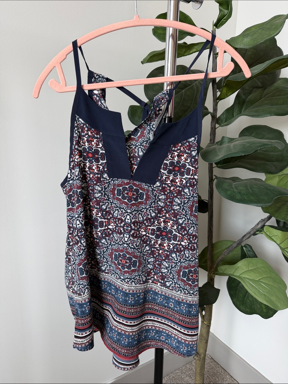 Athleta Navy and Burgundy Printed Strappy Tank